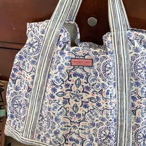 Vineyard Vines Blue and White Tote Bag with Floral Paisley Design